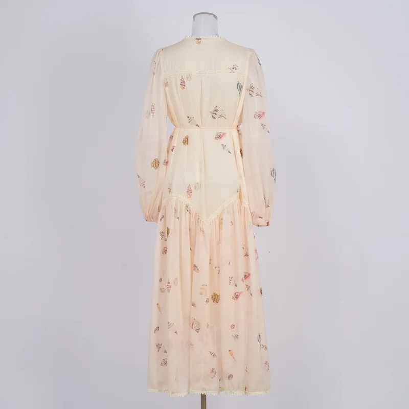 Romantico abito estivo in chiffon con stampa floreale Dr V-Ne da donna slim fit Maxi abito produttore cinese tessuto stampato in materiale Thi