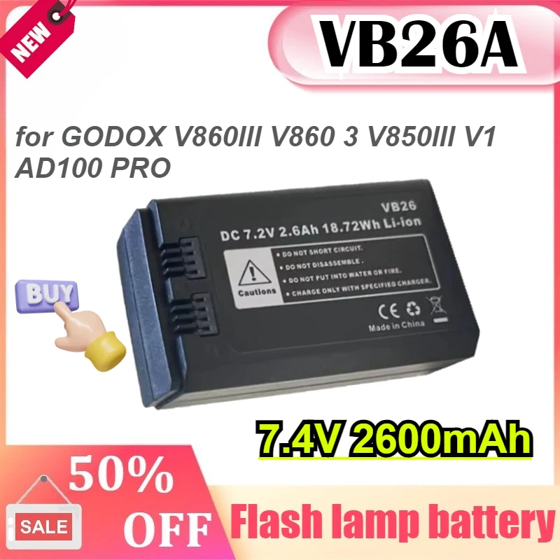 

7.4V 2600mAh Strobe Lighting Battery VB26A V860 for GODOX V860III V860 3 V850III V1 AD100 PRO