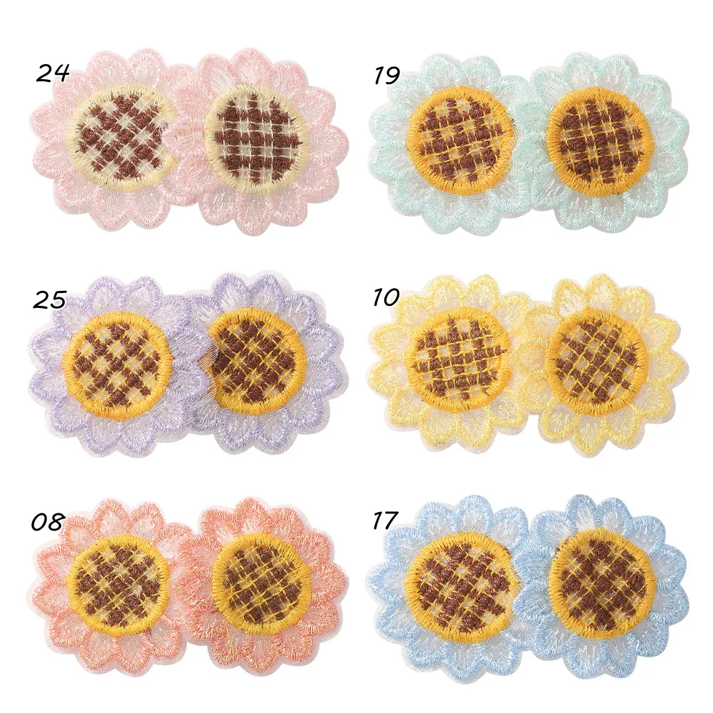 50 PCS/Lot, Embroidery Sunflower Snap Clips For Baby Girls Lovely Hairpins Kids Girls Hair Accessories