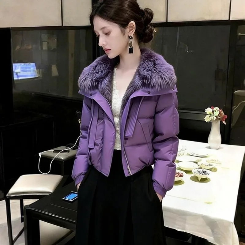 Advanced Sense Super Good-looking Purple Big Fur Collar Cotton Clothes Women's 2026 New Winter Thickened Fashion Versatile Coat