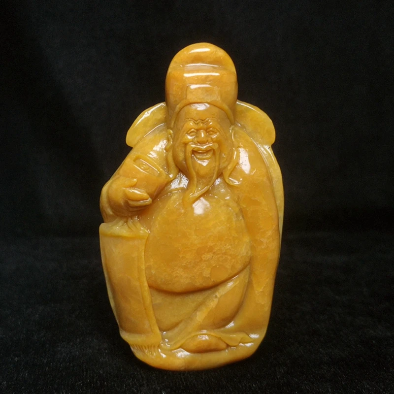 YIZHU CULTUER ART Size 7.7 × 4.4 cm 100% Natural China Shoushan Stone Hand Carved God of Wealth Statue Gift