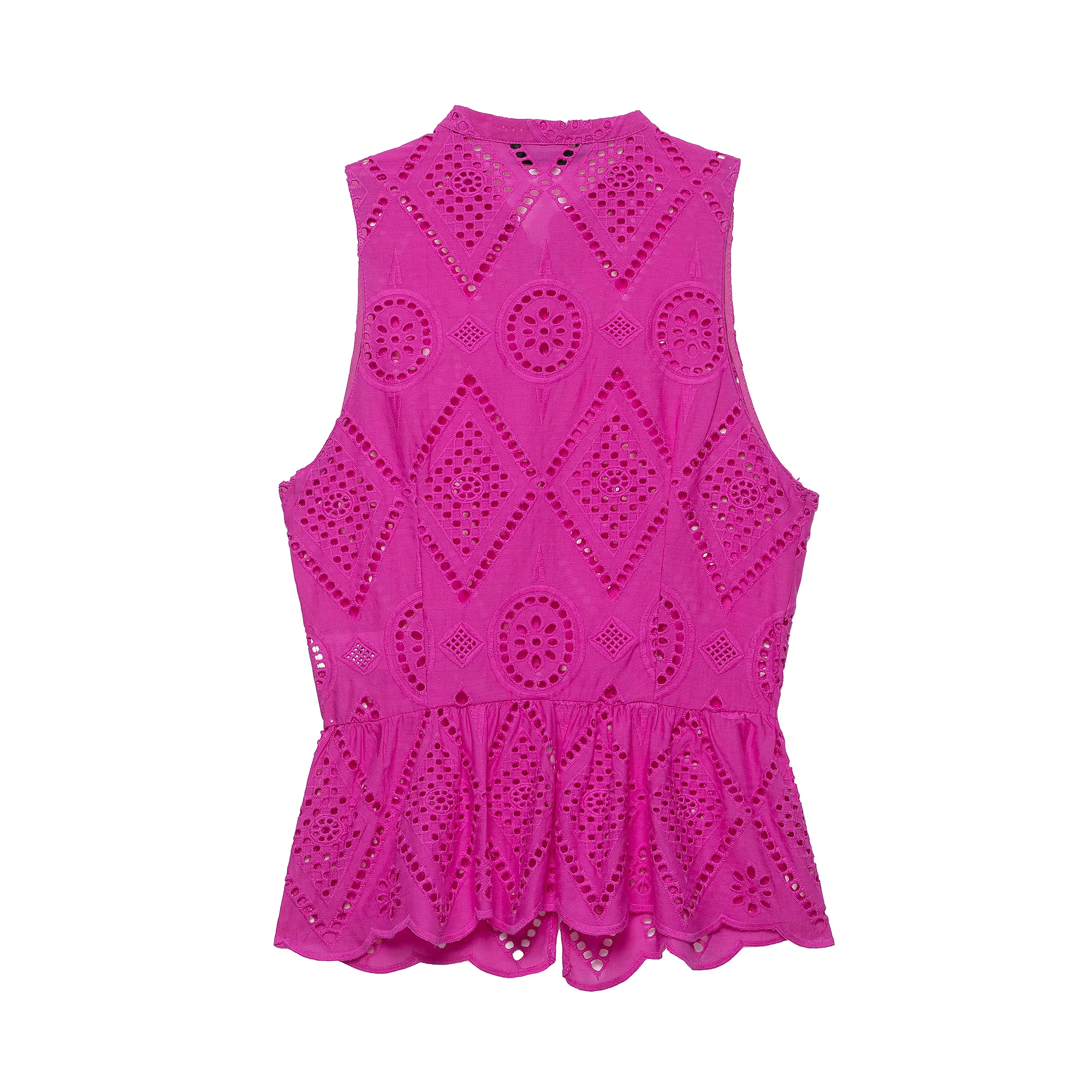 Women Chic Purple Shirts Summer Female Lace Hollow Embroidery Sleeveless Vest T-Shirt Lady Fashion High Street Lace Blouse Tops view 3