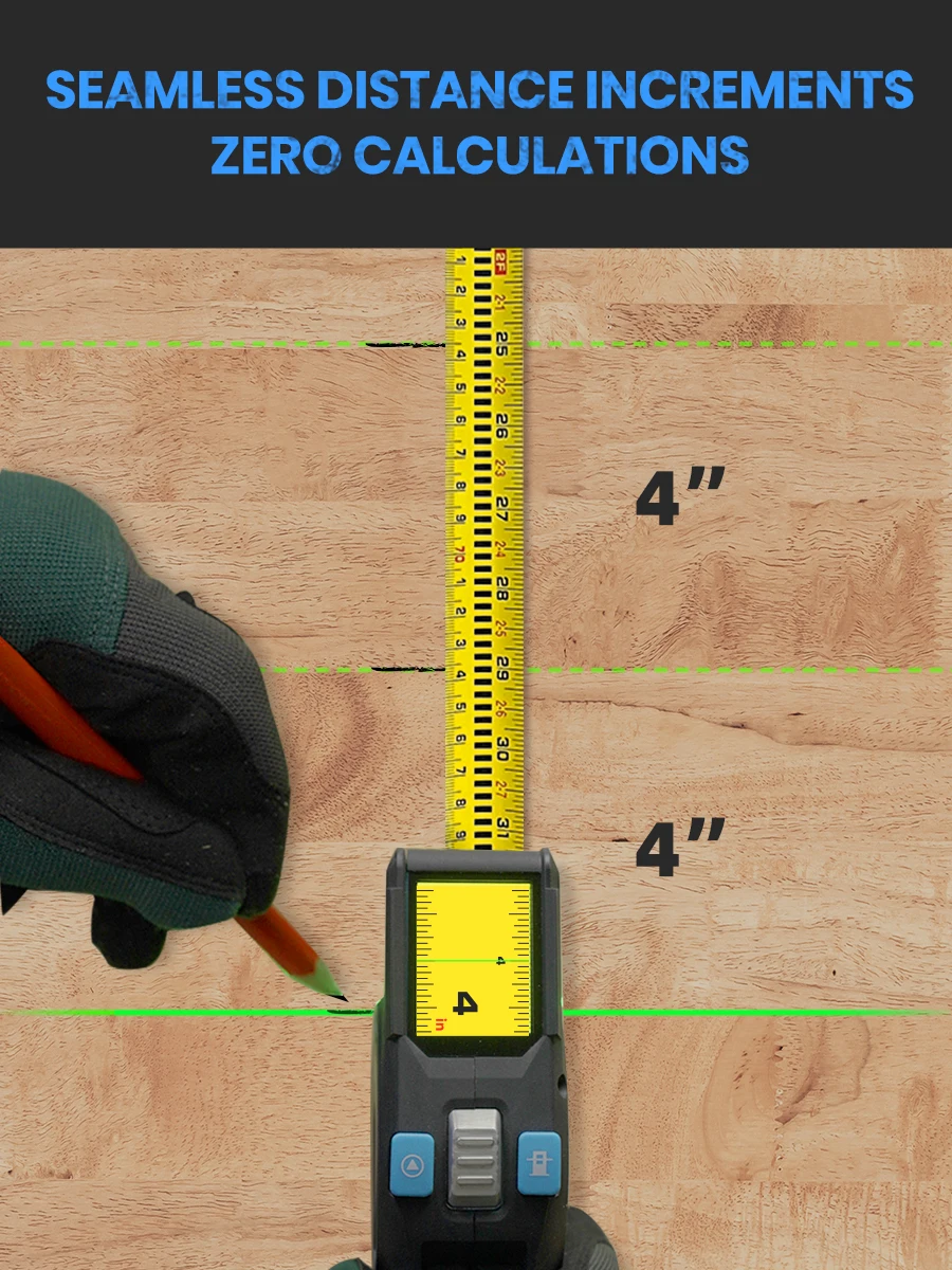 3 인 1 레이저 줄자, DTX10 100M 전문 레이저 거리 계량기, 즉각적인 디지털 판독, 녹색 레이저 라인 마킹