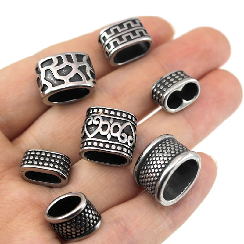 4Pcs Stainless Steel Beads Metal Paracord Knife Lanyard Slider Bead Spacer Fit Leather Cord Bracelet Jewelry Making Accessories image 3