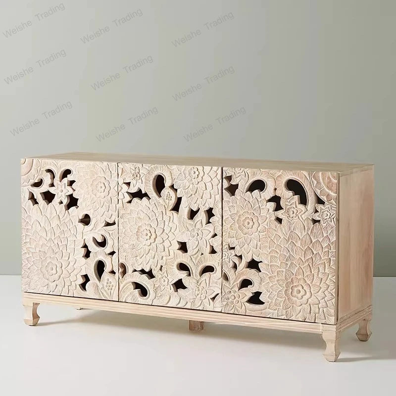 

Folklore porch cabinet side relief hollow log old retro storage home decoration cabinet dining side