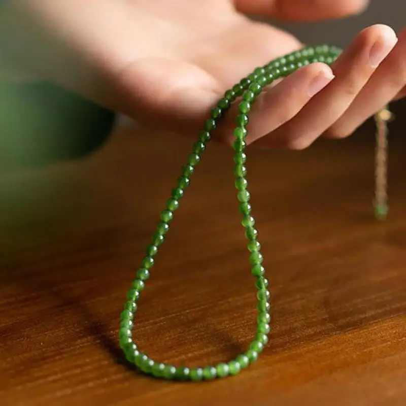 

6mm Certified Natural Green Jade Necklace Men Women Fine Jewelry Genuine Chinese Nephrite Hetian Jade Beads Beaded Necklaces