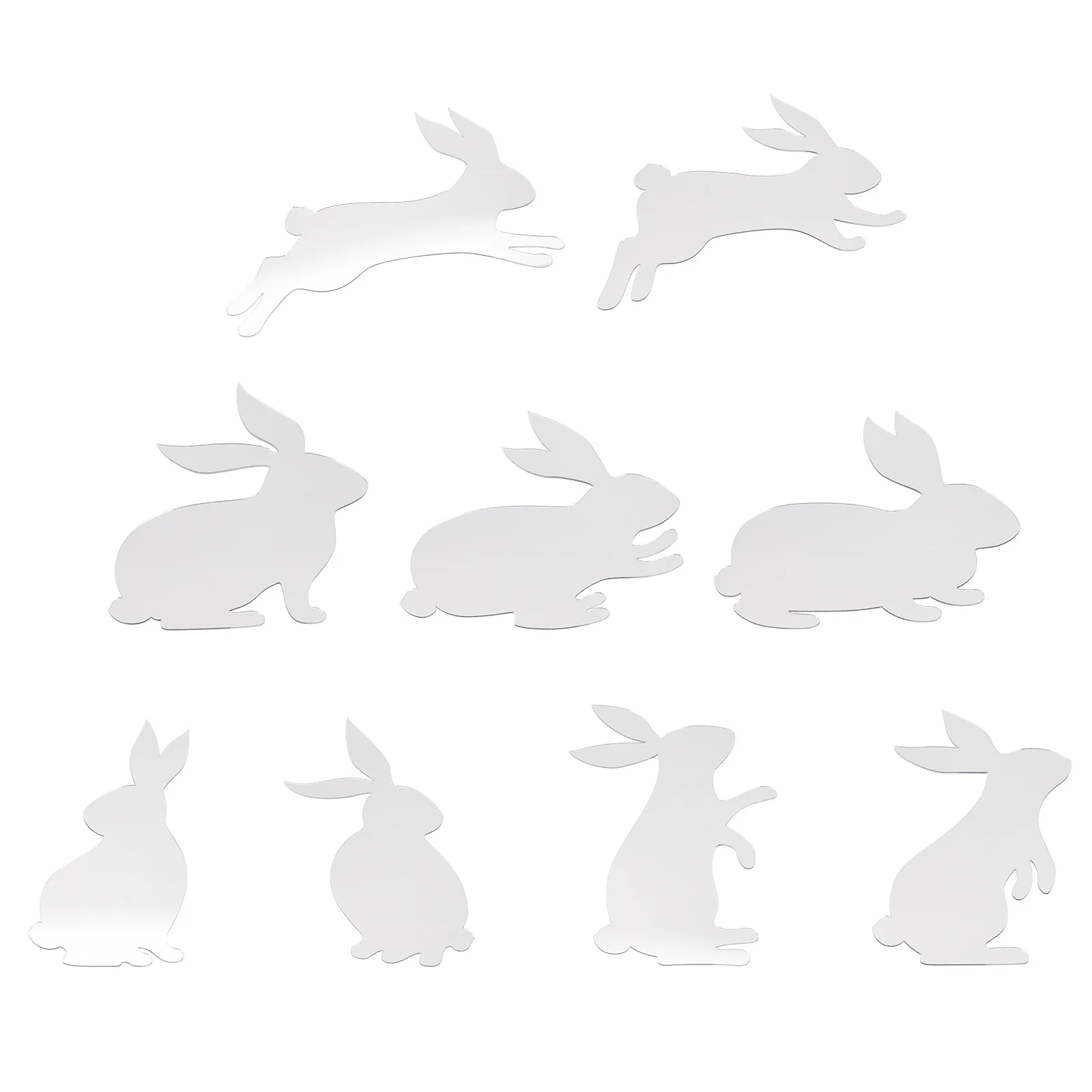 

9Pcs Easter Mirror Bunny Wall Sticker Silver Acrylic Easter Festival Party Decals Home Window Decorative Rabbit Decal