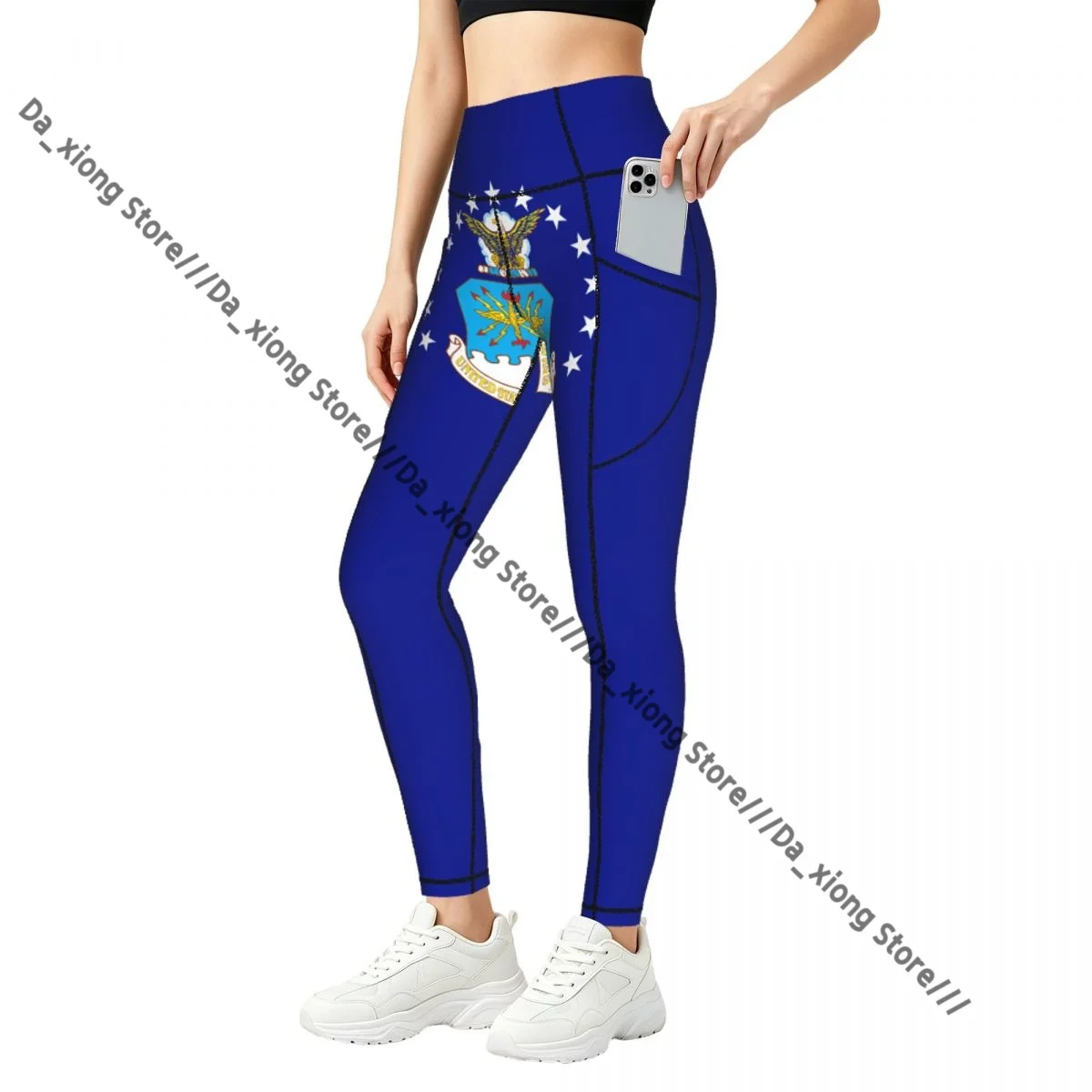 Ladies High Waist Yoga Leggings With Side Pockets US Air Force Flag Sports Running Pants