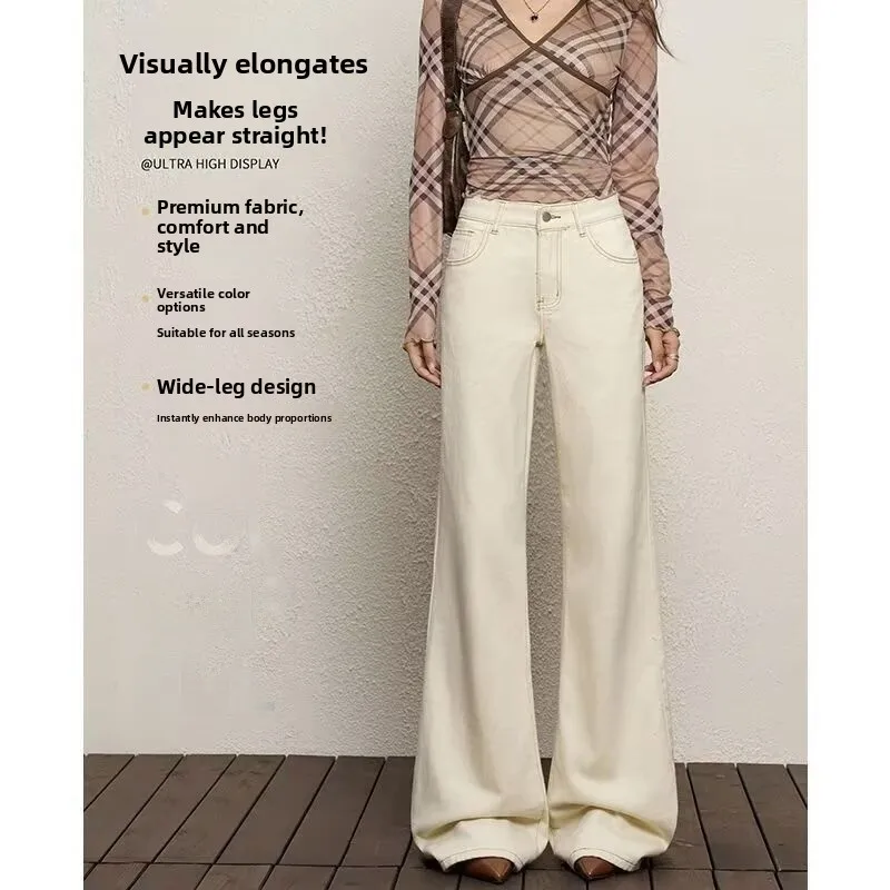

High Waist Wide Leg Jeans Women Loose Slimming Autumn Winter Trousers Bell Bottoms Comfortable Cotton Polyester Casual Pants