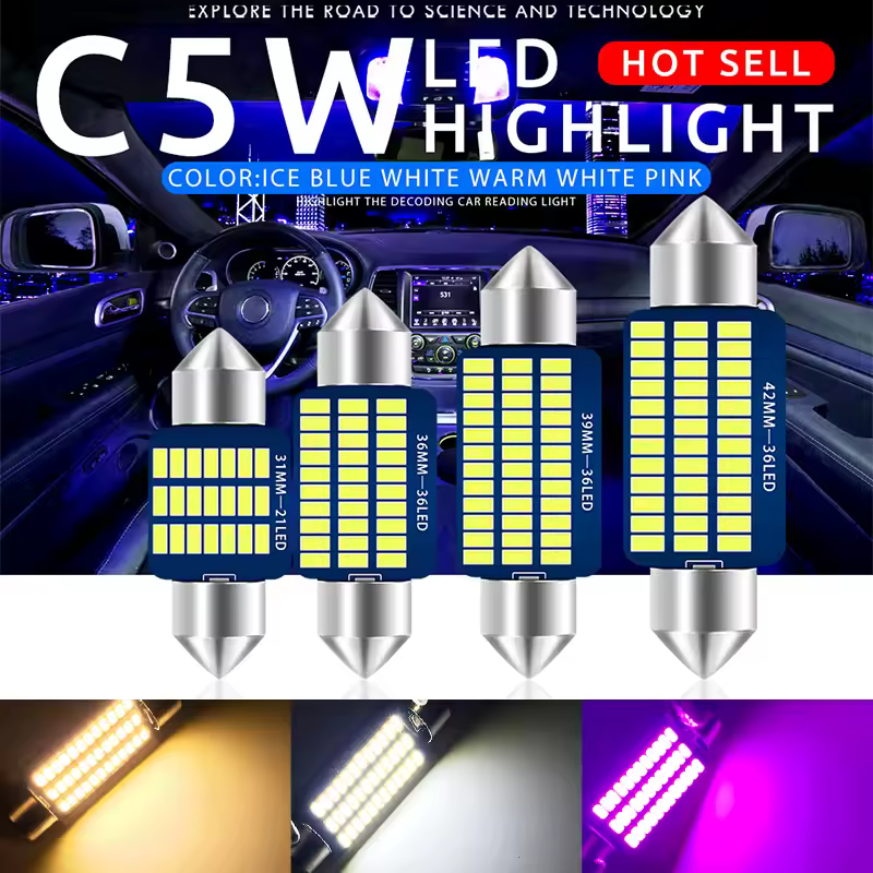 תאורת פנים LED במתח 12V לרכב LED 31mm 36mm 39mm 41mm נורת Festoon c5w c10w תאורת פנים לתקרת הרכב תאורת קריאה בצבע כחול קר