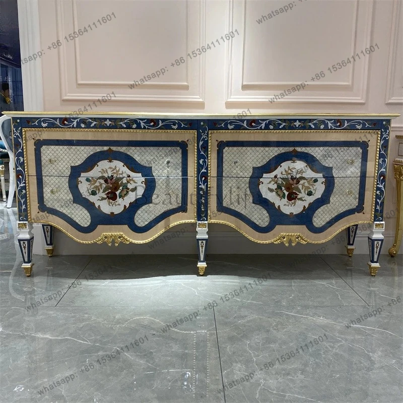 

French Classical Foyer Cabinet Villa Solid Wood Entrance Cabinet Shell Inlaid Side Cabinet Palace Luxury Storage
