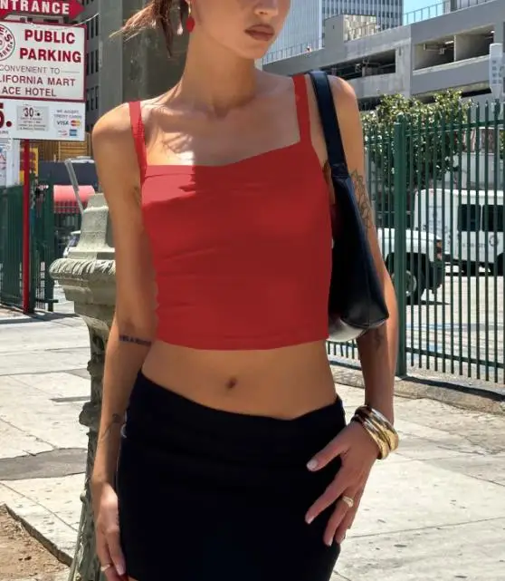 

Women's Top 2026 Summer New American Spicy Girl Y2K Trendy Sexy Street Style Folded Design Square Collar Slimming Strap Top