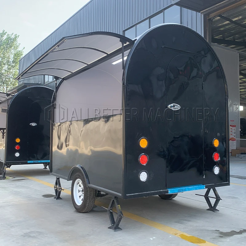 

Черный индивидуальный многофункциональный прицеп для еды, грузовик для мороженого с оборудованием для выпечки, тележка для гамбургеров для пиццы, мобильная кухня