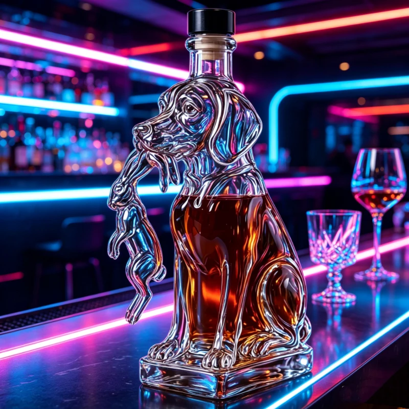 Creative Hound & Rabbit Whiskey Decanter, Glass Liquor Bottle, Bar Wine Dispenser, Collectible Decoration