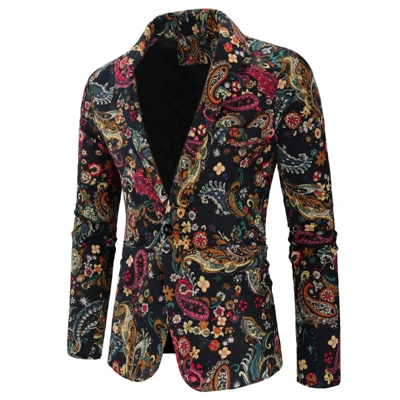 Plus Size XXL 3XL Fashion Men Slim Fit Casual Blazers  Printing Suits Coat Man Clothes