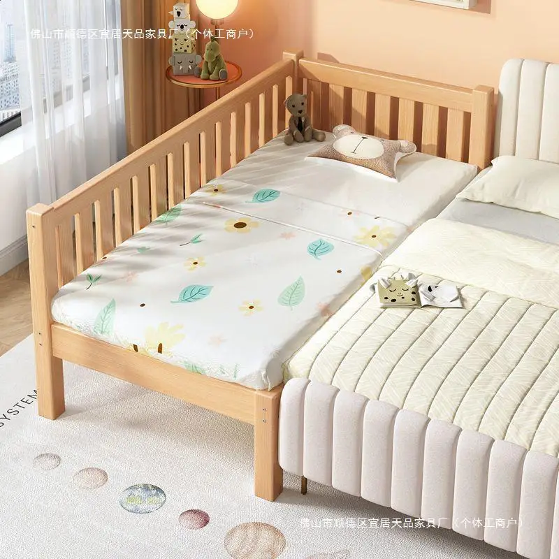 New convenient boys and girls  widened splicing queen beech  single children's with guardrail bedside baby