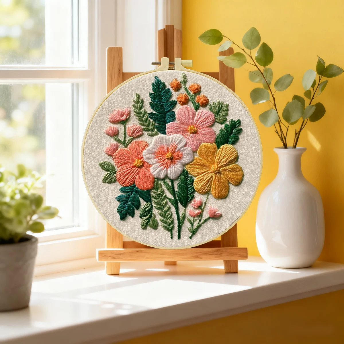 1 Stück 20X20CM/15X15CM 7,87/6,3 Zoll Blumen-Stickerei-Starter-Kit DIY-Kit DIY-Stickerei-Set Handarbeiten Nadelkunst Heimdekoration – Detail 1
