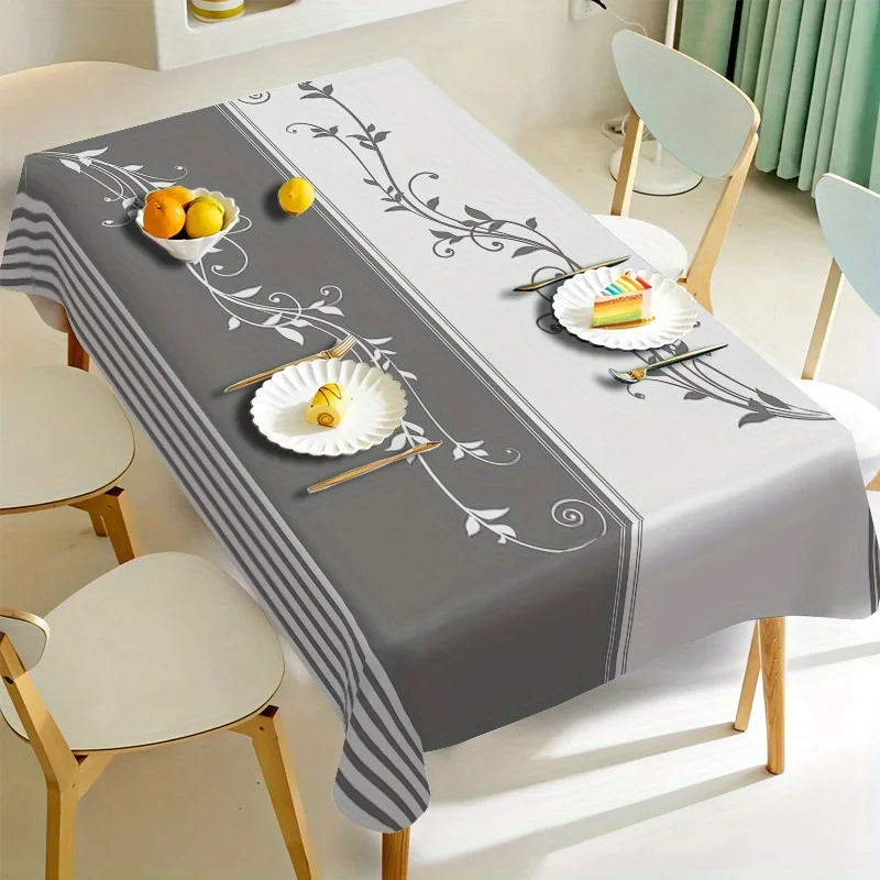 VIKAMA Gray-White Vine Print Tablecloth Family Gathering Dining Room Decor Warm and Natural Dining Atmosphere Machine Washable