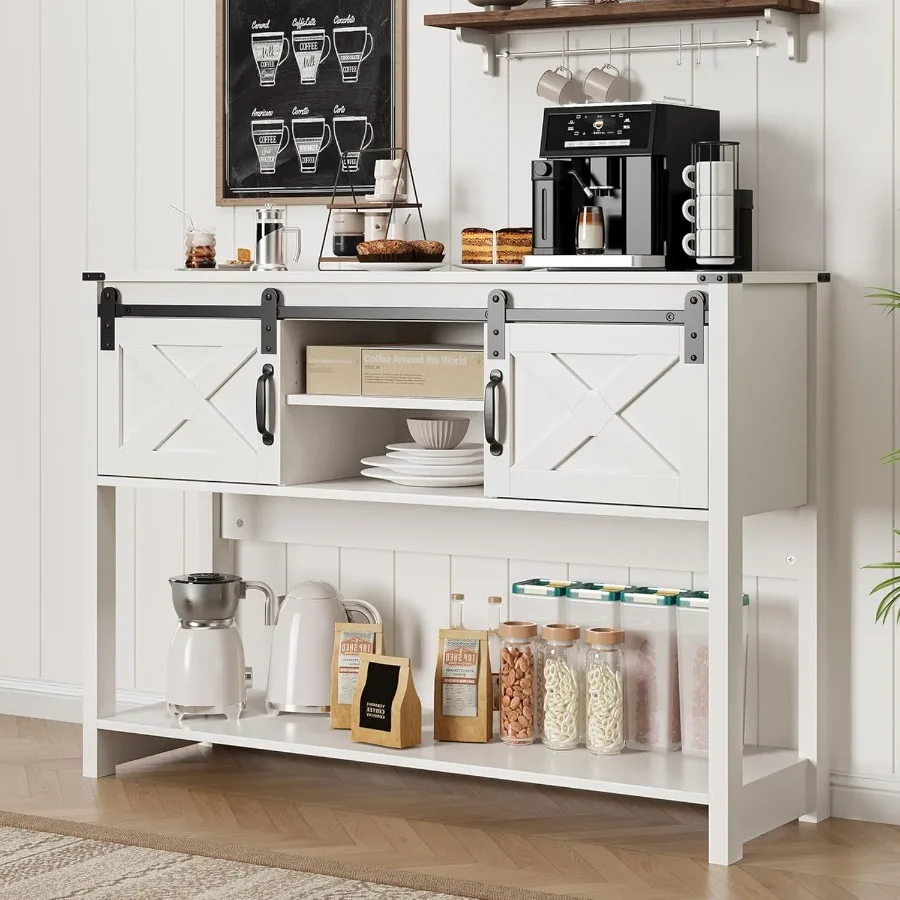 Console Table with Storage Shelf Sliding Barn Door Farmhouse Entryway Table with Storage 46 rrow Long Sofa Table Console Tables