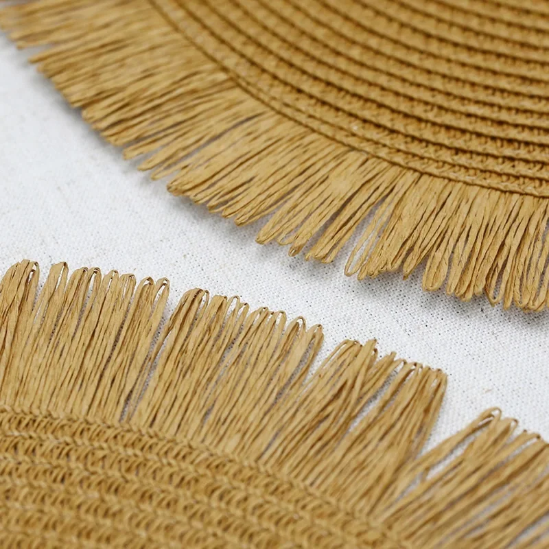 

Round Braided Placemats Fringe Paper Table Mats Hand Woven Non-slip Insulation Place Mats Tea Cup Pad Dining Table Decorations
