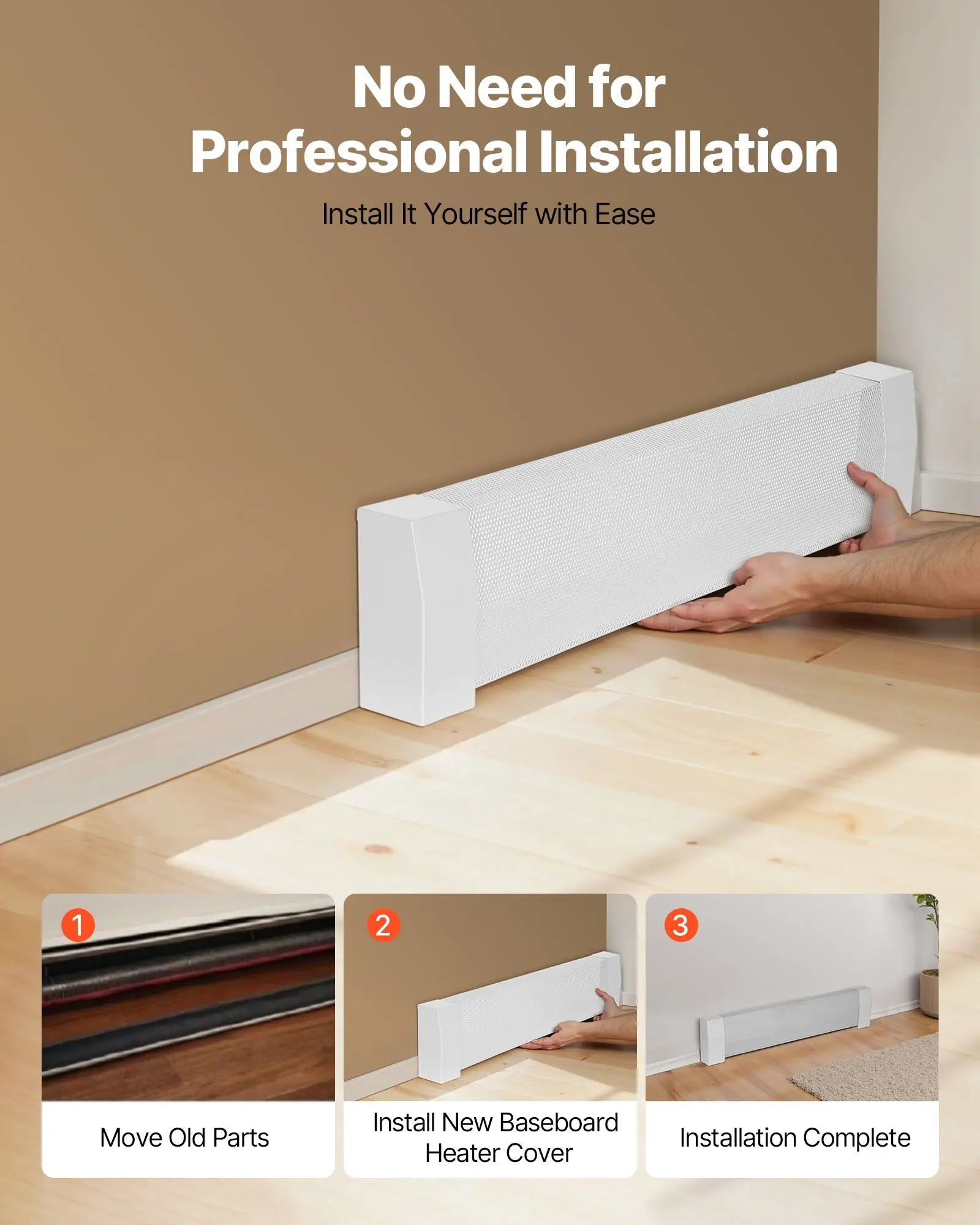3フィートのベースボードヒーターカバー、プレミアムヘビーデューティースチール製ベントフロントパネル、電気暖房ユニット用、簡単取り付け交換、ホワイト