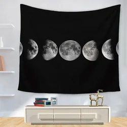 Black And White Moon Phase Tapestry Wall Hanging Space Psychedelic Black Tapestries Boho Room Wall Decor Home Decoration Wall