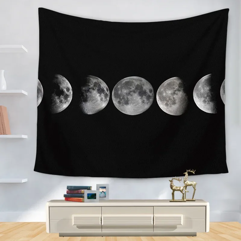 Black And White Moon Phase Tapestry Wall Hanging Space Psychedelic Black Tapestries Boho Room Wall Decor Home Decoration Wall