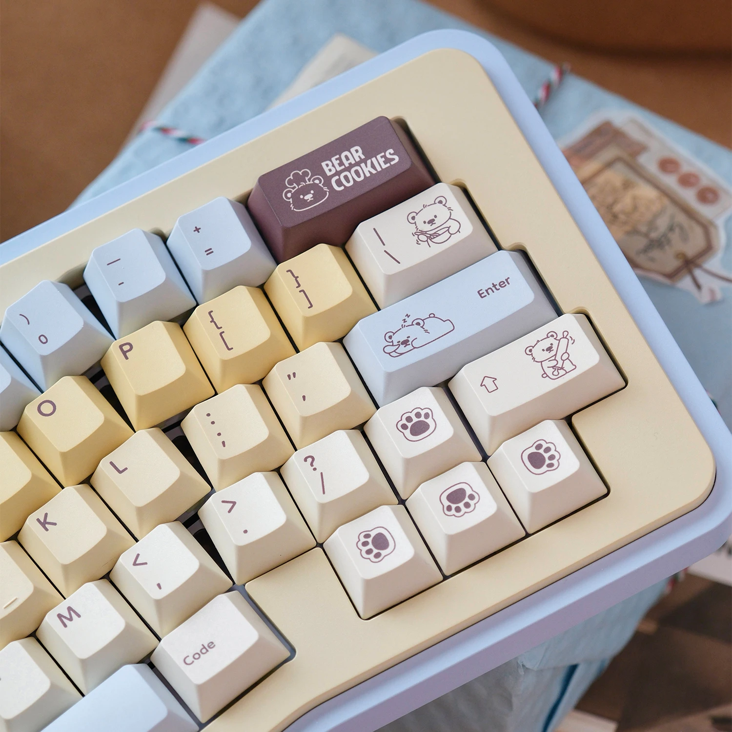 Bear Cookie Keycaps Simple Cute Keycaps Cherry Pbt Mechanical Keyboard Alice Iso Layout 7U Space Bar Keycaps 140Keys