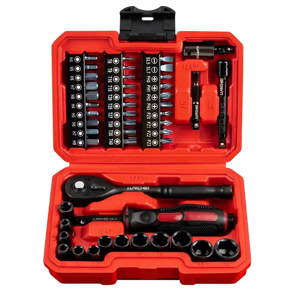 

48 Piece 1/4 Inch Mini Socket Ratchet Wrench Set Metric Shallow Socket (4-14mm) 6-Pointwith 72 Teeth Mini Ratcheting Wrench