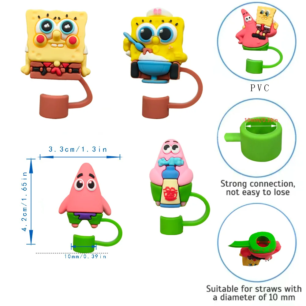 3D Cute SpongeBob Silicone Straw Topper,Straw Caps for Stanley Glass Cup,with 30&40Oz Tumbler with Handle Dust-Proof Reusable