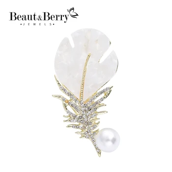 Beaut&Berry 남녀공용 에나멜 쉘 깃털 브로치, 크리에이티브 핀, 캐주얼 파티 액세서리 선물, 2 가지 색상 가능 