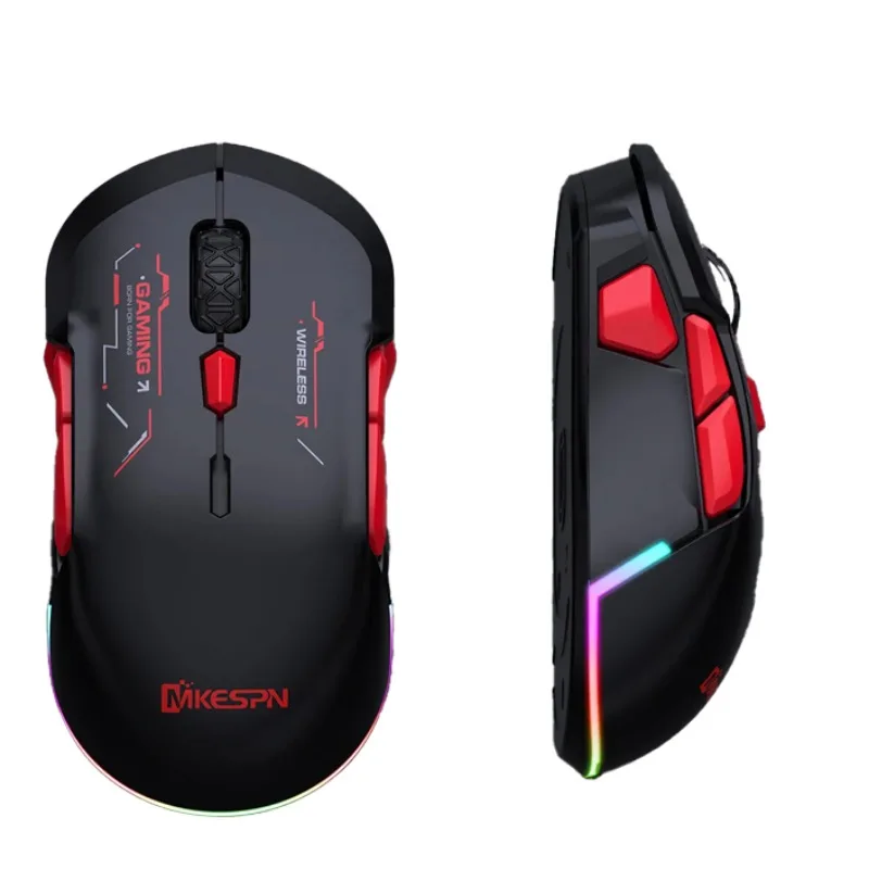 MKESPN W12 10-button Macro Gaming Mouse Both Hand Wireless Bluetooth Multi-channel Tri-mode Large RGB Ergonomic Ambidextrous