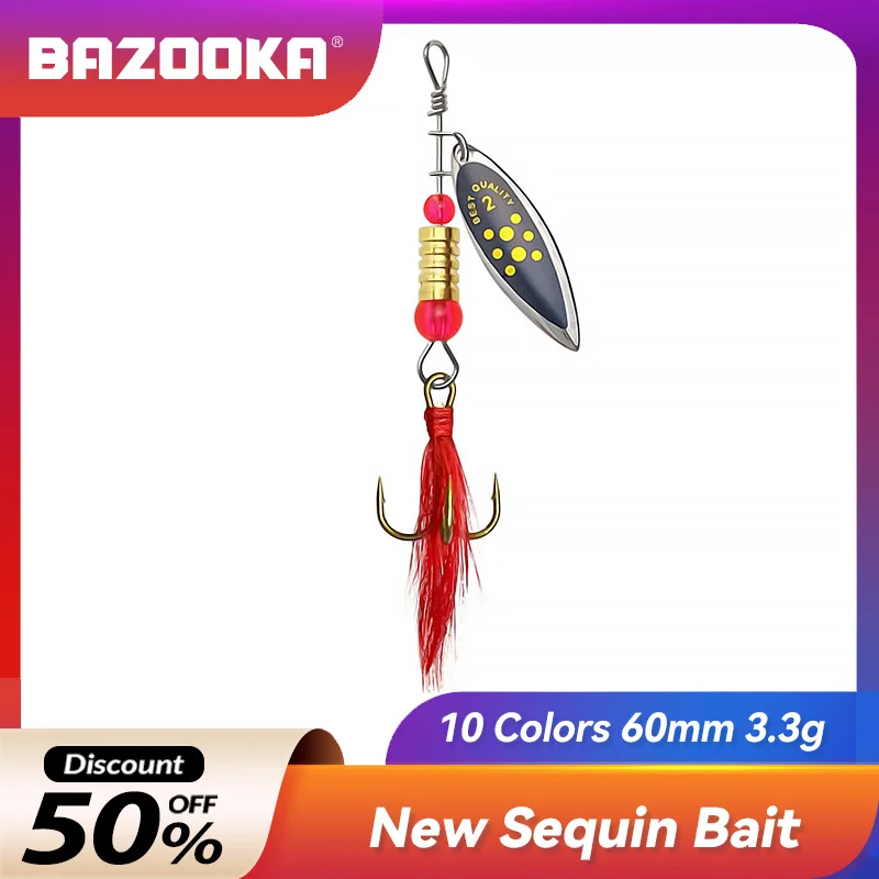 

60mm/3.3g Bazooka Fishing Lure Metal Spinner Spoon Fishing Bass Lure Hard Baits Rotated Sequins Feathers Hook