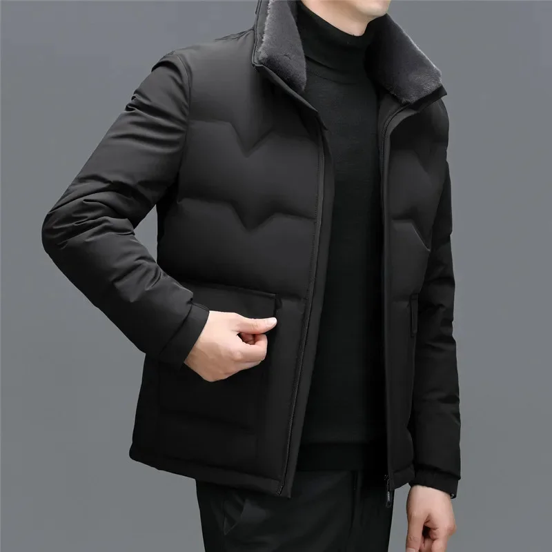 ZDT-8064 Winter Men's Down Coat White Duck Short Thickened Casual Business Flip Collar Warm Jacket