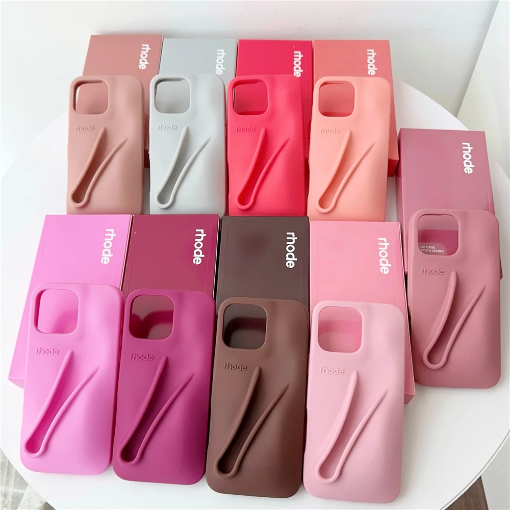 Rhode Proteggi il supporto del rossetto Custodia morbida in silicone per iPhone 16 12 13 14 15 11 Pro Max con set di smalti per labbra Custodia per la spesa regalo