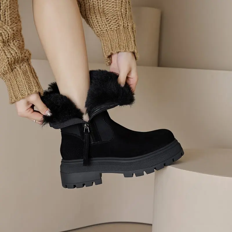 MORAZORA 2024 New Suede Leather Snow Boots Women Zipper Platform Winter Boots Solid Color Ladies Ankle Boots For Women Shoes