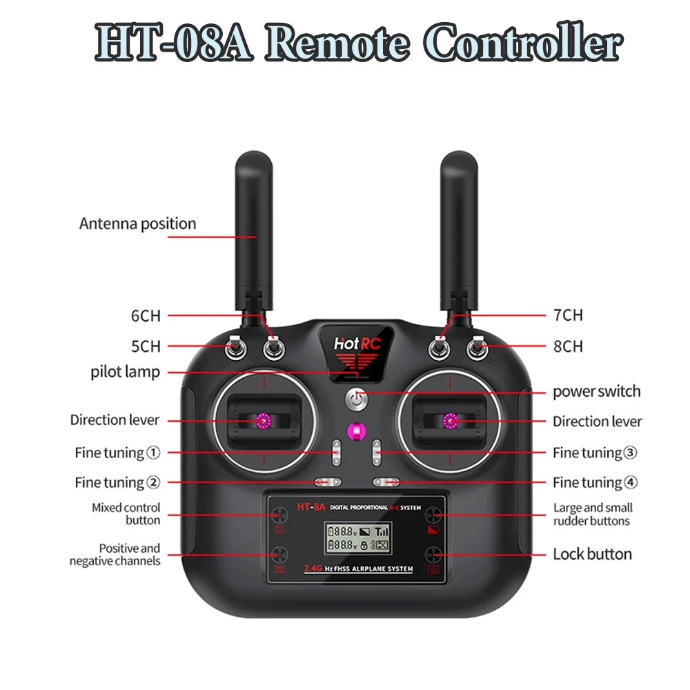 Hotrc HT-8A 8CH / HT-10A 10CH 2.4Ghz RC Transmitter FHSS & GFSK With F-08A F-10A Receiver For RC Aircraft Car Boat Accessories