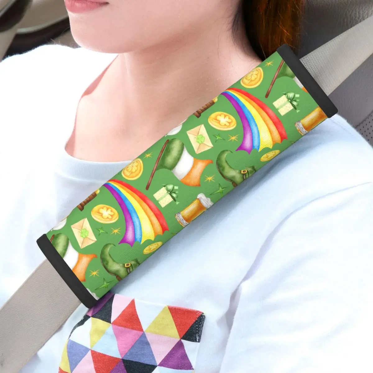 Car Saint Patricks Day Four Leaf Clover Seat Belt Cover Comfort Seat Belt Pads Cover for Cars Backpack
