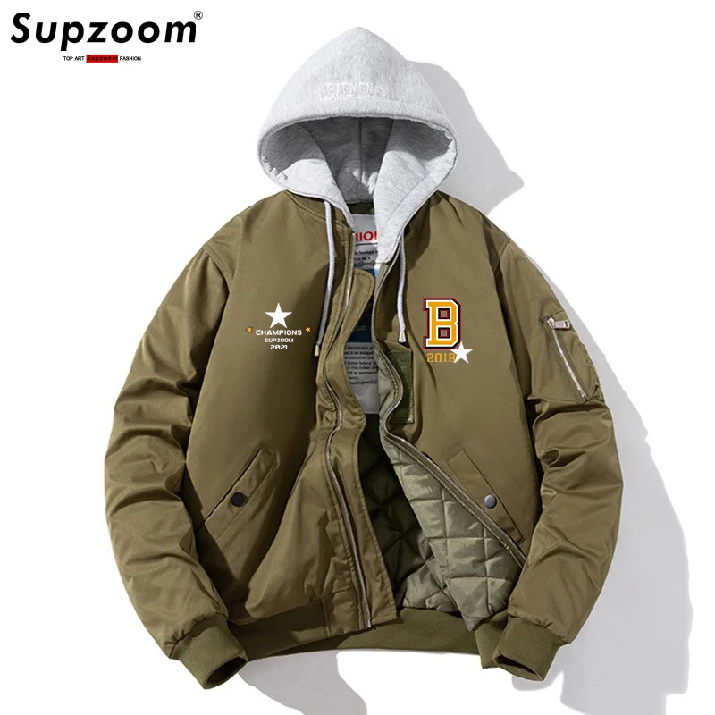 Supzoom New Arrival Top Fashion Loose Teenagers Preppy Style Rib Sleeve Short High Street Printing Baseball Jacket Men