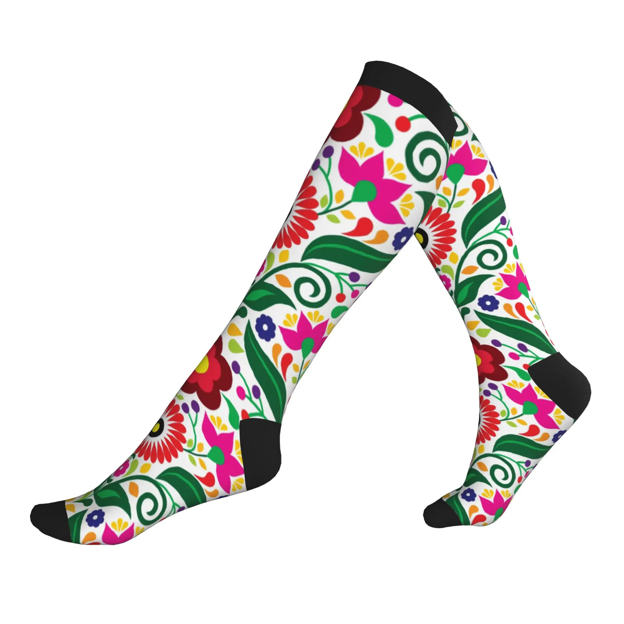 Colourful Floral Mexican Flowers Dress Socks Men Women Warm Fashion Novelty  Sports Compression Socks