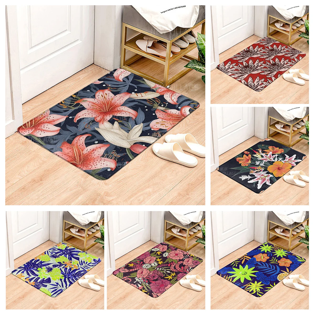 House entrance carpet Home door mat Living Room Bath Foot bathroom non-slip water absorption rugs bath green plant leaf decor