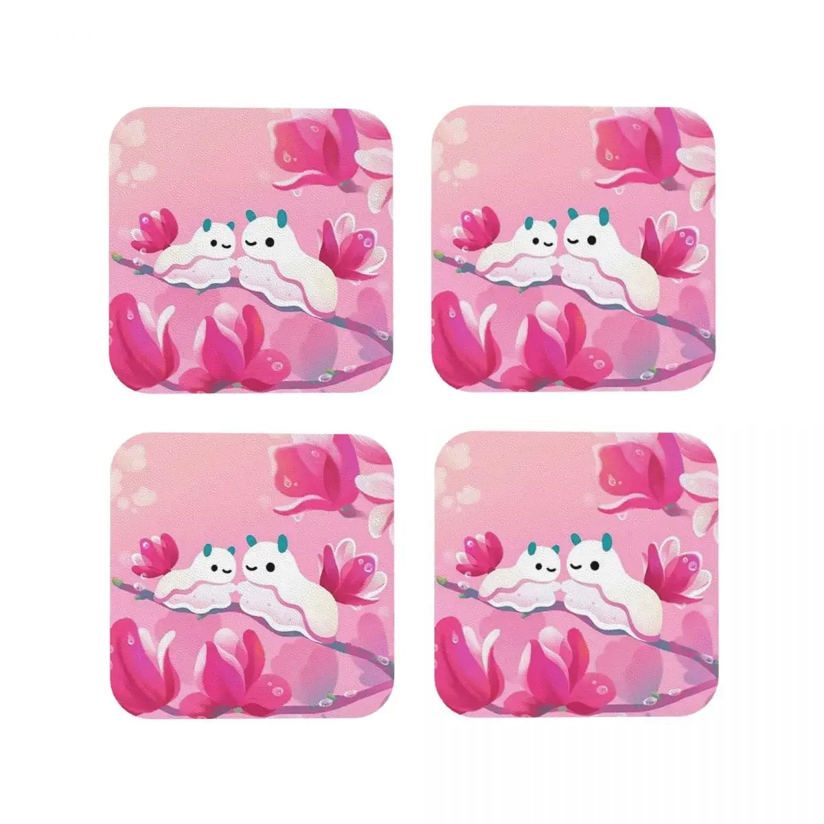 Magnolia Sea Slug Coasters Kitchen Placemats Non-slip Insulation Cup Coffee Mats For Decor Home Tableware Pads Set of 4