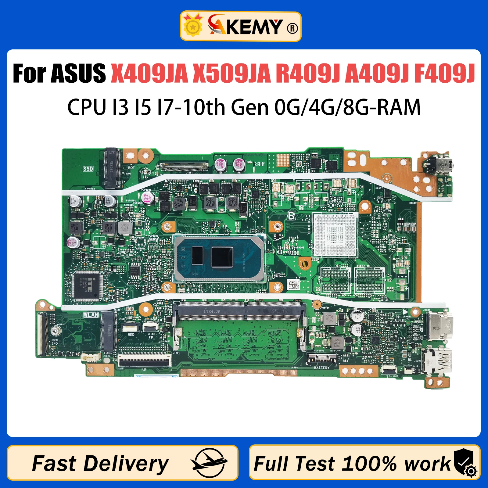 

Материнская плата AKEMY X409JA X509JA R409J A409J F409J A509J F509J P1510CJA, материнская плата для ноутбука I3 I5 I7-10th Gen 0G/4G/8G-RAM 14 дюймов