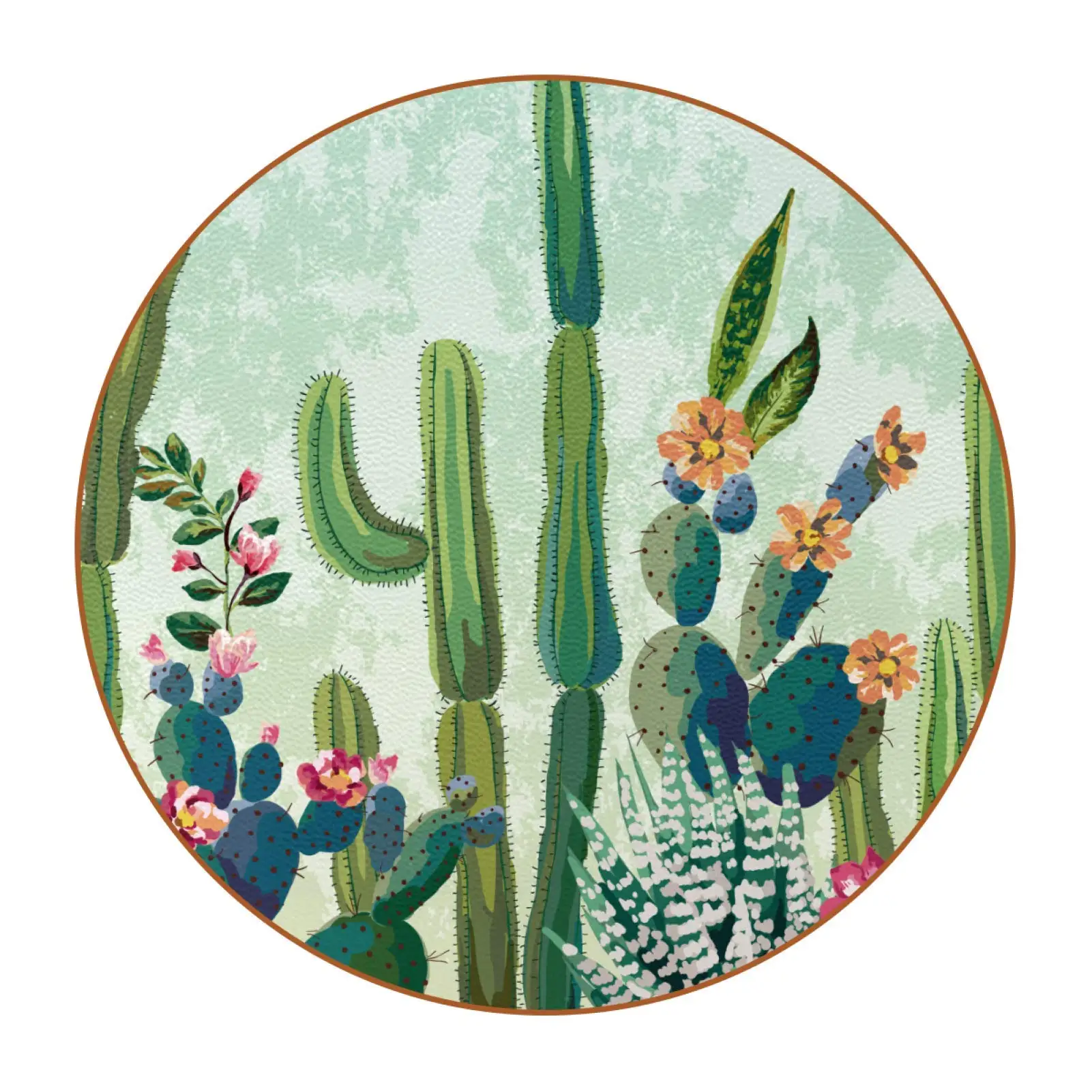 Hand Draw Cactus Hat Chili Pattern Ceramic Coasters for Drinks Round Absorbent with Holder for Kinds of Mugs Coasters for Home
