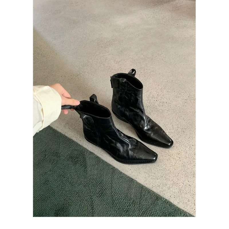 2025 moda punta a punta moderna donna stivaletti scarpe femminili tacchi quadrati donna stivaletti elasticizzati alla caviglia cerniere scarpe pompe 35-42