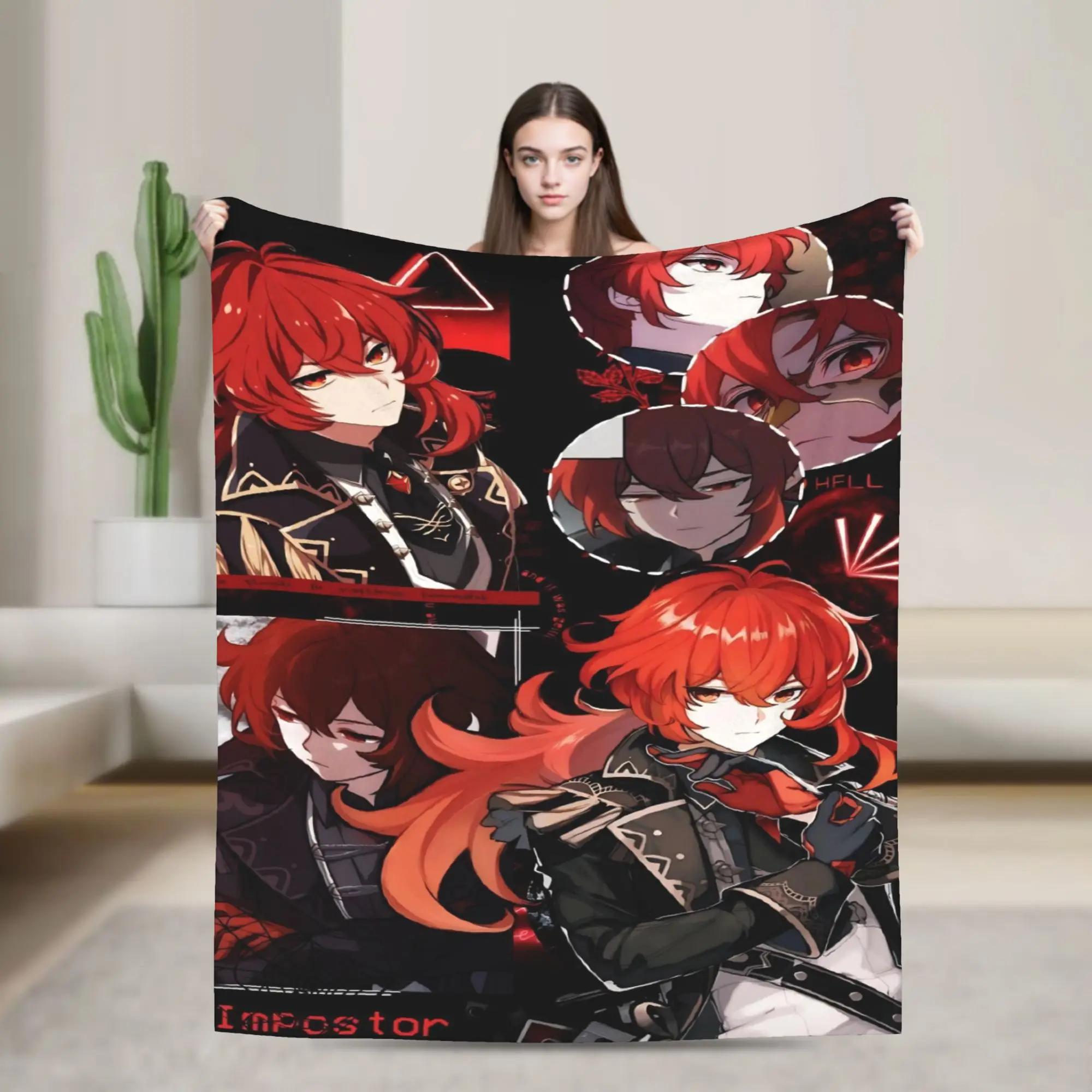 Genshin Impact Diluc Game  Blankets Quality Warm  Throw Blanket Spring Decorative Couch Chair Sofa Bed Comfortable Bedspread