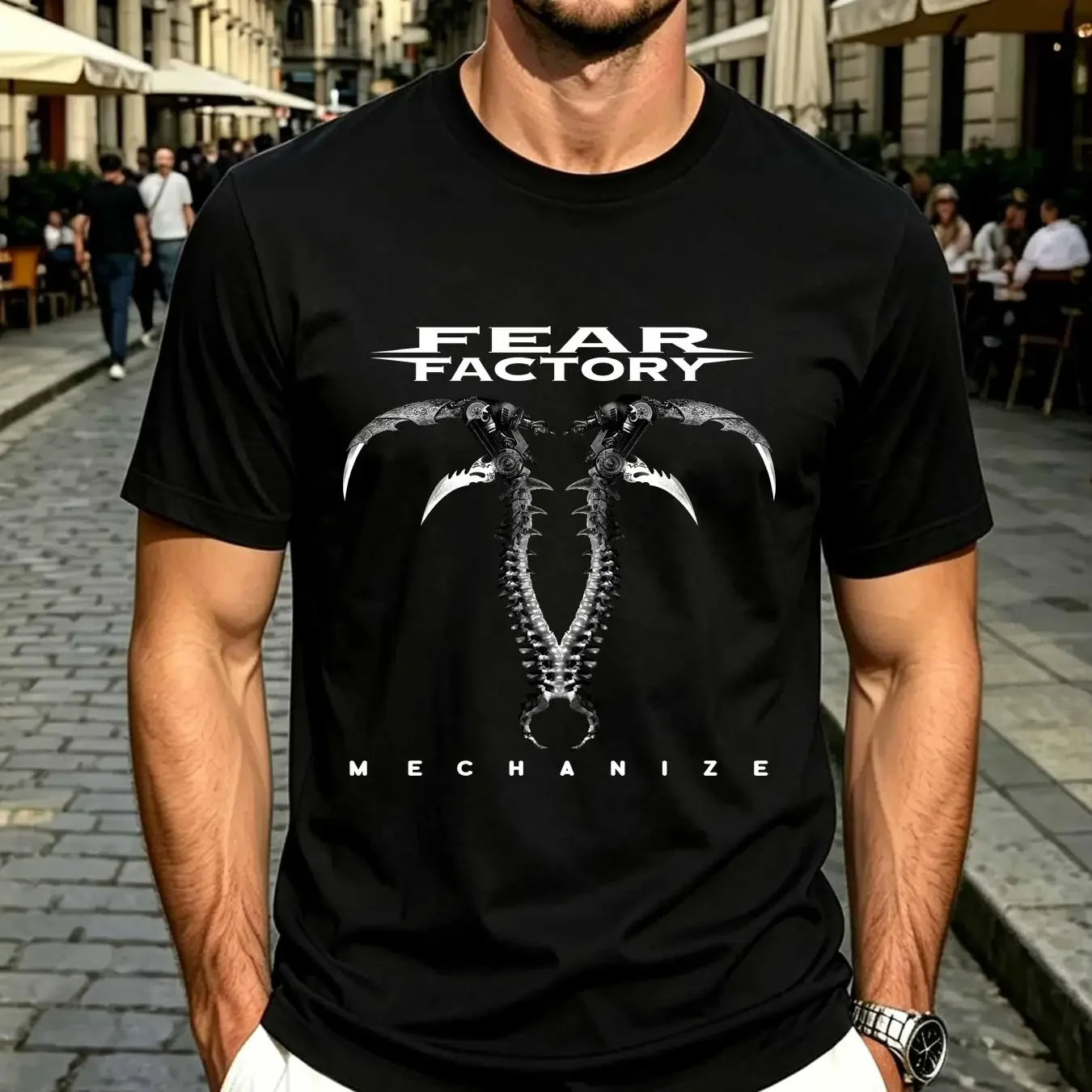 washed T Shirt FEAR FACTORY MECHANIZE NEW BLACK long or short sleeves vintage Washed streetwear Versatile Comfortable Unisex
