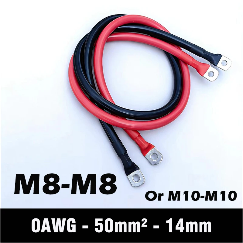High Performance 0AWG 50mm² Soft Silicone Battery Cable Wire with Tinned Copper Terminal for Car Inverter Solar 20-200CM