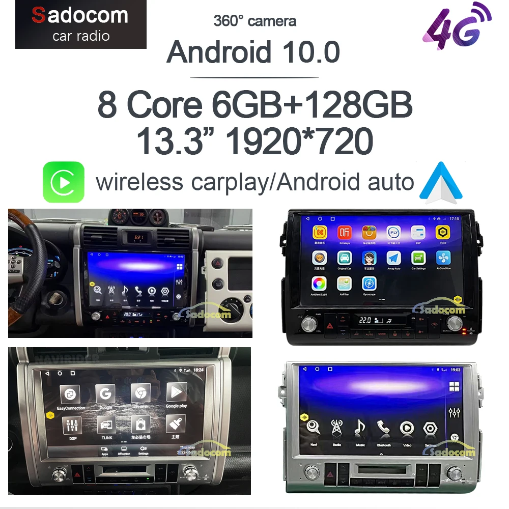 

1920*720 IPS Wireless Carplay 13.3" Android 10.0 6G+128GB Car DVD Player GPS WIFI Stereo Radio For Toyota FJ Cruiser 2007-2020