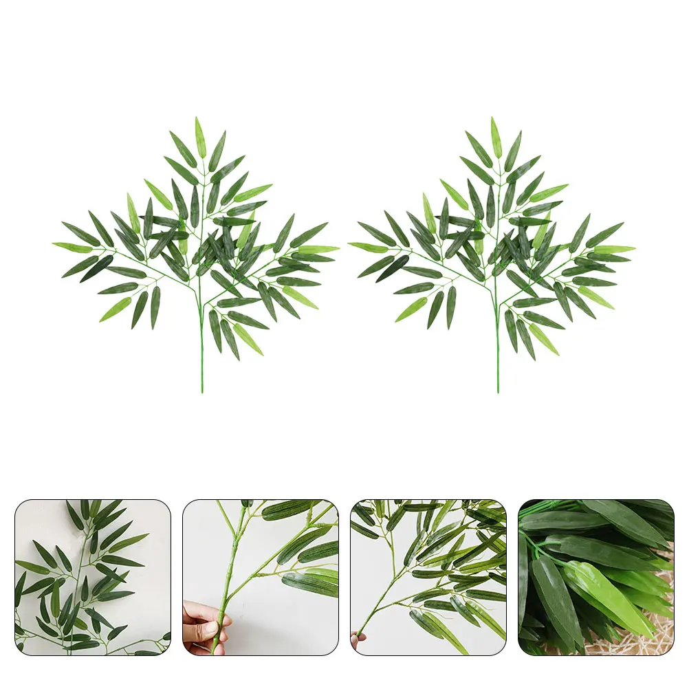 

2pcs Artificial Bamboo Leaves Simulation Plant Decor For Home Garden Party Decoration Lightweight Green Fake Plants